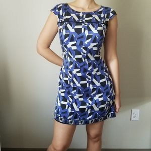 SILK Blue & White Pattern Shift Dress SZ 8